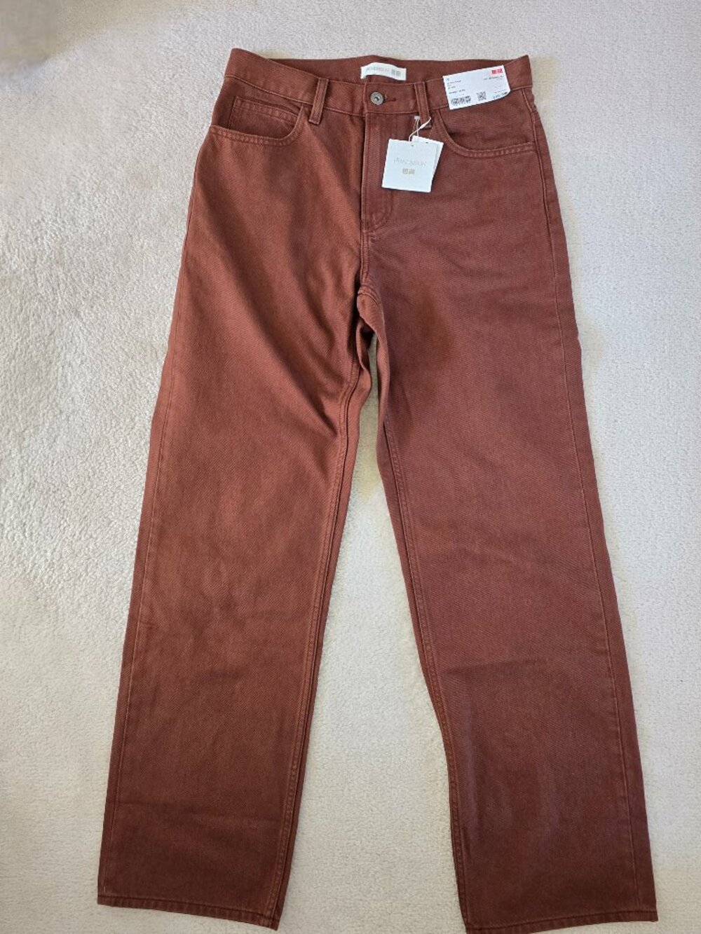 NWT Uniqlo JW Anderson Straight Jeans Dark Orange Brown Size 29 479816